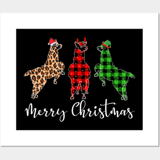 Merry Christmas Leopard Red Green Plaid Llama Posters and Art